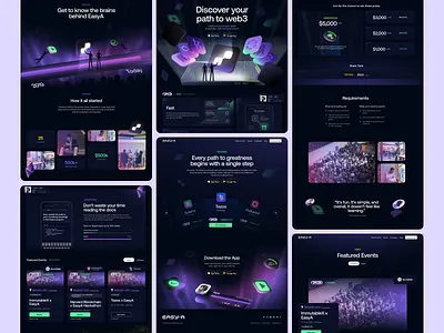 EasyA Website bitcoin blog branding challenges courses crypto easya events futuristic graphic design hackathon illustration jamm landing logo solana ui unfold website xrp