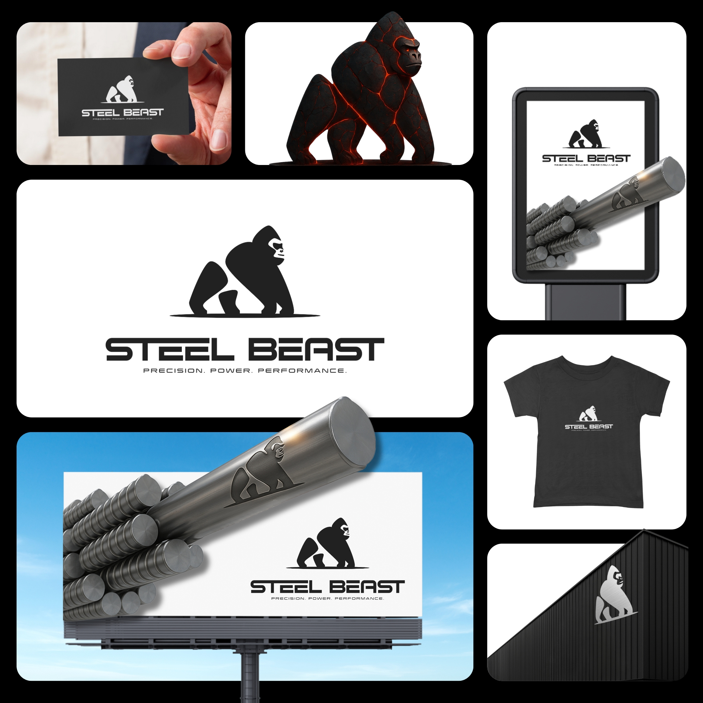 Steel Company Brand Identity Design animal ape beast dynamic flat forge gorilla hand drawn handcrafted handmade illustration logo logo design minimal modern molten monkey steel steel company symbolic