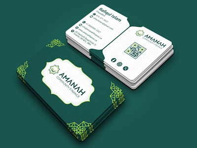 Modern Financial Business Card for Amanah Community Finance adobe illustrator brand identity branded identity card design branding business card business card design card card design corporate business card creative business card design double sided business card graphic design green white business card illustration islamic finance business card minimalist business card modern business card professional business card