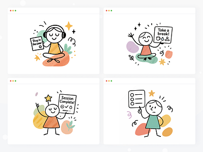 Time Tracking UI Illustrations – Clean & Friendly calendar clock deadline efficiency focus interval log management overview productivity reminder routine schedule session task time timeline timer tracking workflow