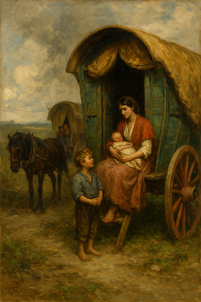 Nomads in the shadow of a caravan 1560 caravan illlustration nomand nomands