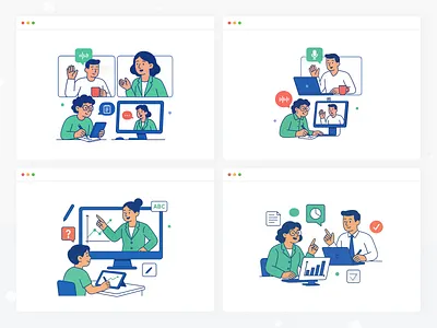 Online Conference Platform – Modular Illustration Concept agenda audience call conference discussion event host invite join meeting moderator networking panel presentation schedule speaker stage talk video webinar