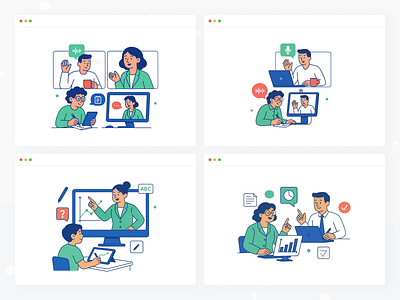 Online Conference Platform – Modular Illustration Concept agenda audience call conference discussion event host invite join meeting moderator networking panel presentation schedule speaker stage talk video webinar