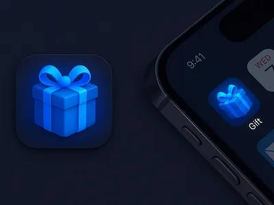 Glowing Gift App Icon ✨🎁 3d app branding clean design icon illustration interface logo mobile ui ux