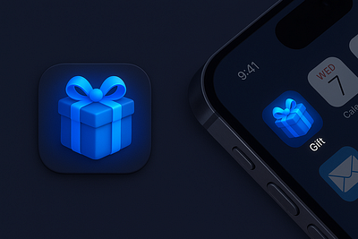 Glowing Gift App Icon ✨🎁 3d app branding clean design icon illustration interface logo mobile ui ux