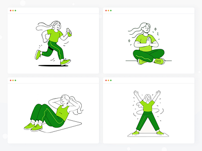 Modular Exercise Illustrations for Health & Fitness Platform balance body cardio core energy exercise fitness health mobility motion movement pose posture recovery routine strength stretch training workout yoga