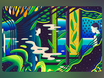 Artwork - Nature Figures Dreamscape abstract nature art atmospheric art concept art deep green digital painting dreamscape dreamy illustration fantasy scene human form illustration landscape mystical figures nature organic shapes spiritual connection stylized plants surreal environment symbolic art