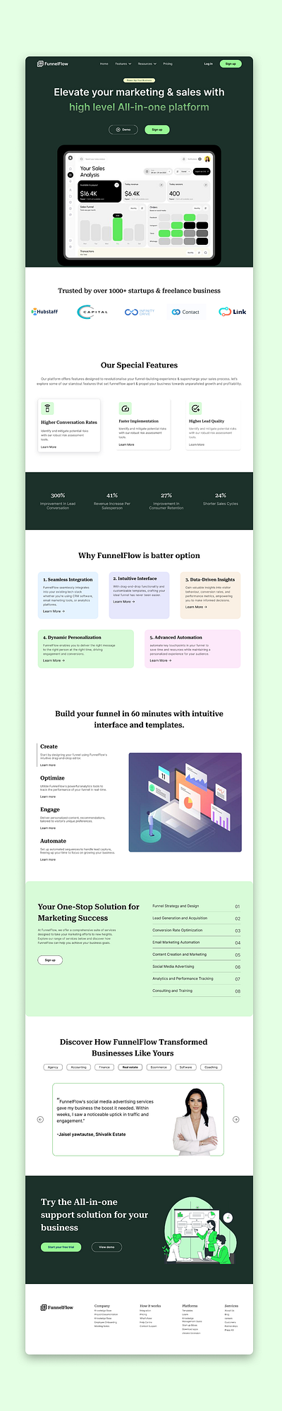 FunnelFlow - Landing Page branding creative webdesign daily design daily webdesign design figma figma design figma website freelancer webdesign funnel website landing page mockup design ui uiux uiux design websitr design wireframe