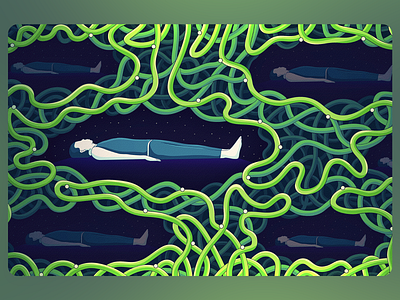 Wired Dreams of Silent Minds Artwork abstract illusion bio circuitry concept art digital slumber digital tangle dreamscape design ethereal sleep futuristic connection green tendrils human network inner world mental maze mind neural network sleeping minds subconscious space surreal dreams synthetic vines tech nature virtual consciousness