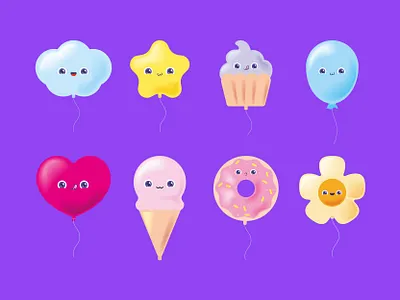 Kawaii Ballons Icons 3d ballons cute flower heart kawaii star