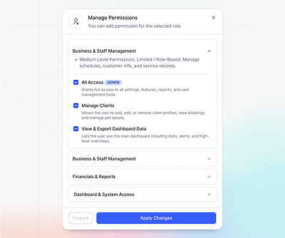 Manage Permission Modal Design - Saas App 3d branding checkbox design drop down graphic design illustration list logo manage manage permissions minimal modal design role management saas app saas app best design typography ui design vector web app