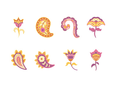 Floral Paisley colorful floral flower icons illustration purple vector yellow