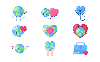 World Health Icons care cute health heart icons illustration kawaii love set vector world