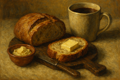 Breakfast with bread and coffee bread breakfast buterbrod coffee