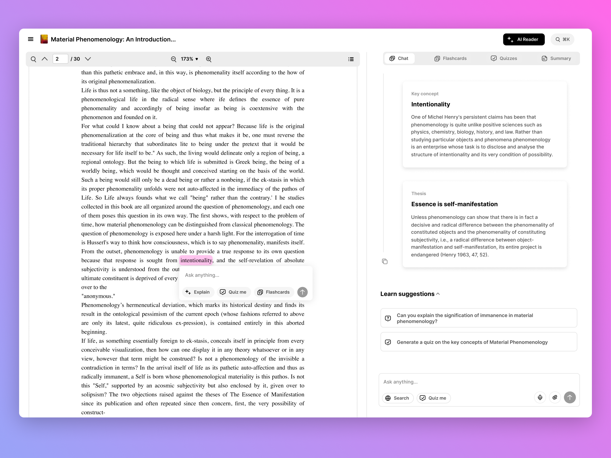 Example of AI Reader for the deep-diving Erudite (Day mode)