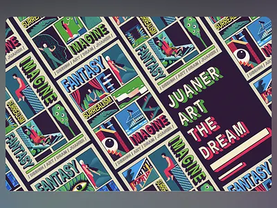 Surreal Pop Poster Collage abstract layout artistic dreamscape conceptual artwork creative mashup digital graphics dream sequence editorial layout fantasy graphic typography modern surrealism pop collage poster series retro design story panels surreal poster typographic art visual fantasy visual imagination