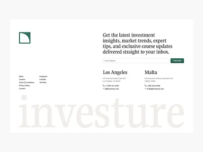Footer for Investing Website 3d animation branding clean design graphic design illustration investure logo modern motion graphics ui uiux uiuxdesign ux webdesign