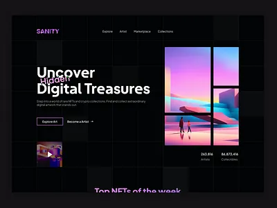 Sanity creativity dark mode design minimalist nft ui