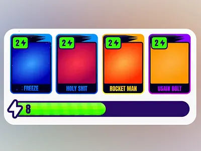 Power Card Concept Pack action deck arcade style bold gradients bright colors card design collectible cards concept pack energy pack fantasy cards flat design fun layout game interface gaming system interactive concept mobile game player tokens power card power cards