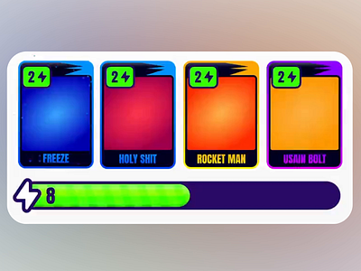 Power Card Concept Pack action deck arcade style bold gradients bright colors card design collectible cards concept pack energy pack fantasy cards flat design fun layout game interface gaming system interactive concept mobile game player tokens power card power cards