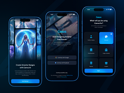 Canva - AI Powered Mobile App (Onboarding Screens) ai ai app ai app design ai assistant ai mobile app ai powered ai tools app app design app redesign artificial intelligence canva app redesign ios design mobile app ui design
