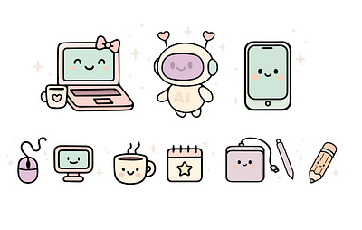 Kawaii Icon Set - Design Edition branding graphic design icons illustration illustrator kawaii style pastels vector