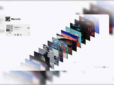 Modern Record Shelf Visualizer album artwork audio player audio streaming clean design digital records floating covers immersive browsing interactive carousel media display minimal layout music experience music interface product concept record shelf sleek animation stylish grid user interface visual playlist