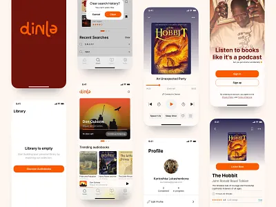 Dinlə — Audiobook App app audiobook clean design mobile app orange ui uxui