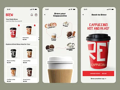 Brew - Coffee Shop App coffee coffee app coffee shop creative interface design figma gamification interface microinteractions mobile app ui ux