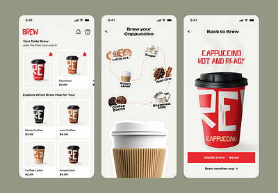 Brew - Coffee Shop App coffee coffee app coffee shop creative interface design figma gamification interface microinteractions mobile app ui ux