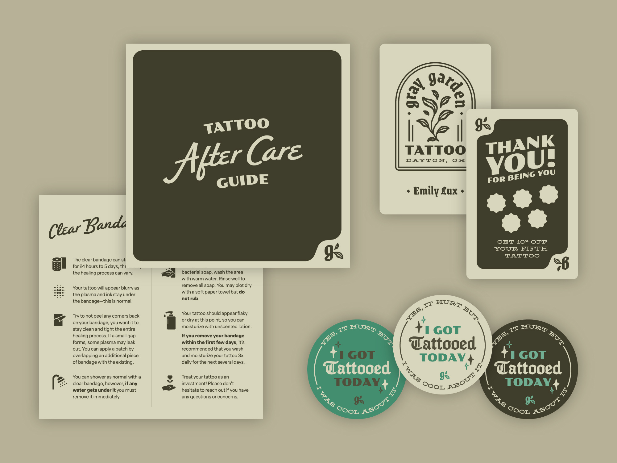 Example of Gray Garden Print Collection | Loyalty Card, Aftercare, Stickers