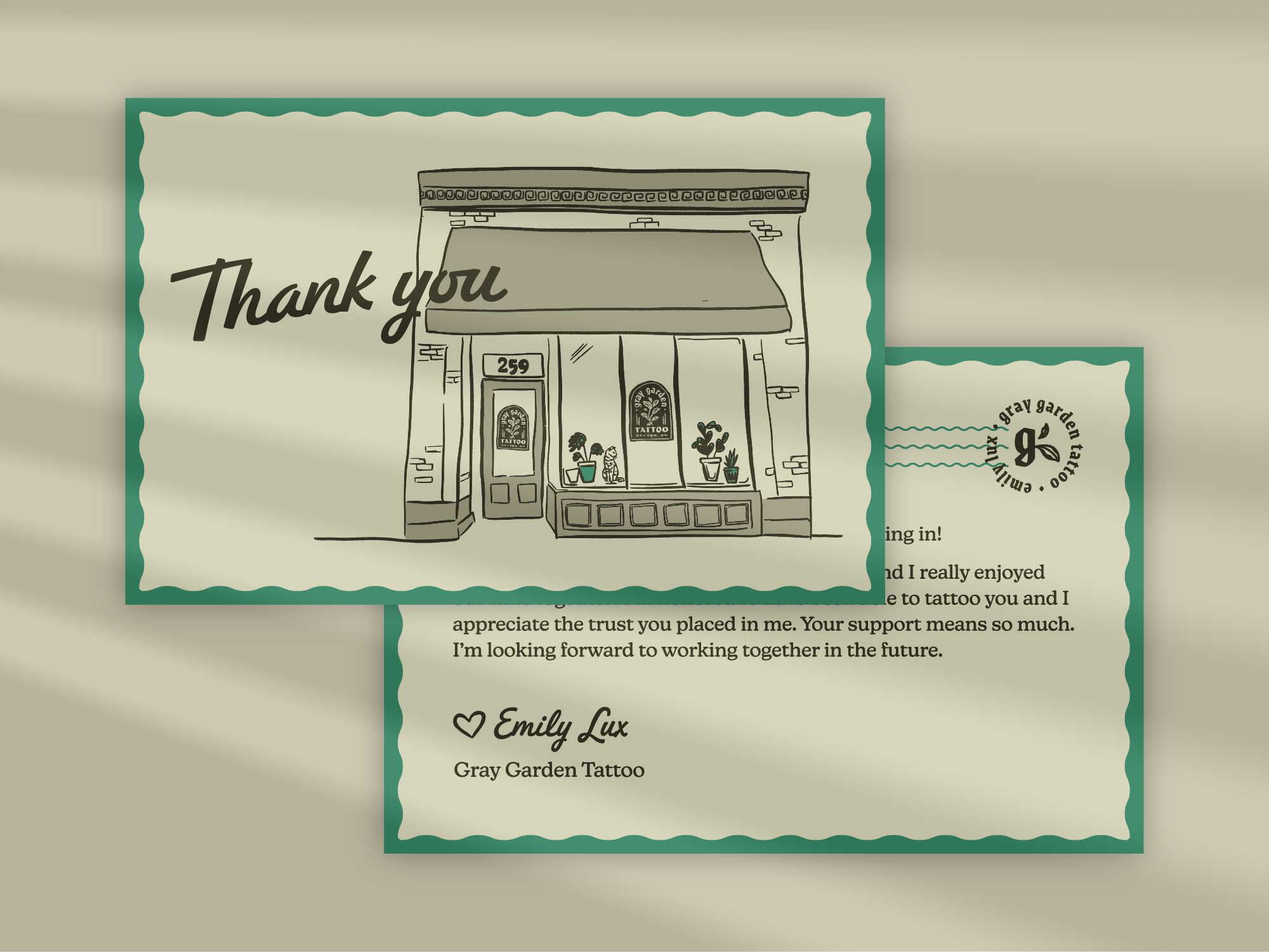 Example of Small Business Tattoo Artist Thank You Card