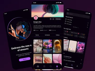 Queer - Live Streaming Platform dark mode live streaming nft profile social media solash screen ui