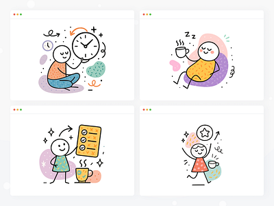 Time Tracking UI Illustrations – Clean & Friendly #2 calendar clock deadline efficiency focus interval log management overview productivity reminder routine schedule session task time timeline timer tracking workflow