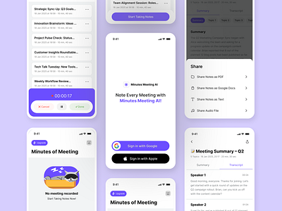Minutes Meeting AI Exploration ai aiux appdesign interfacedesign meetingapp minimalui productivitytool saasdesign smartassistant uidesign uxdesign