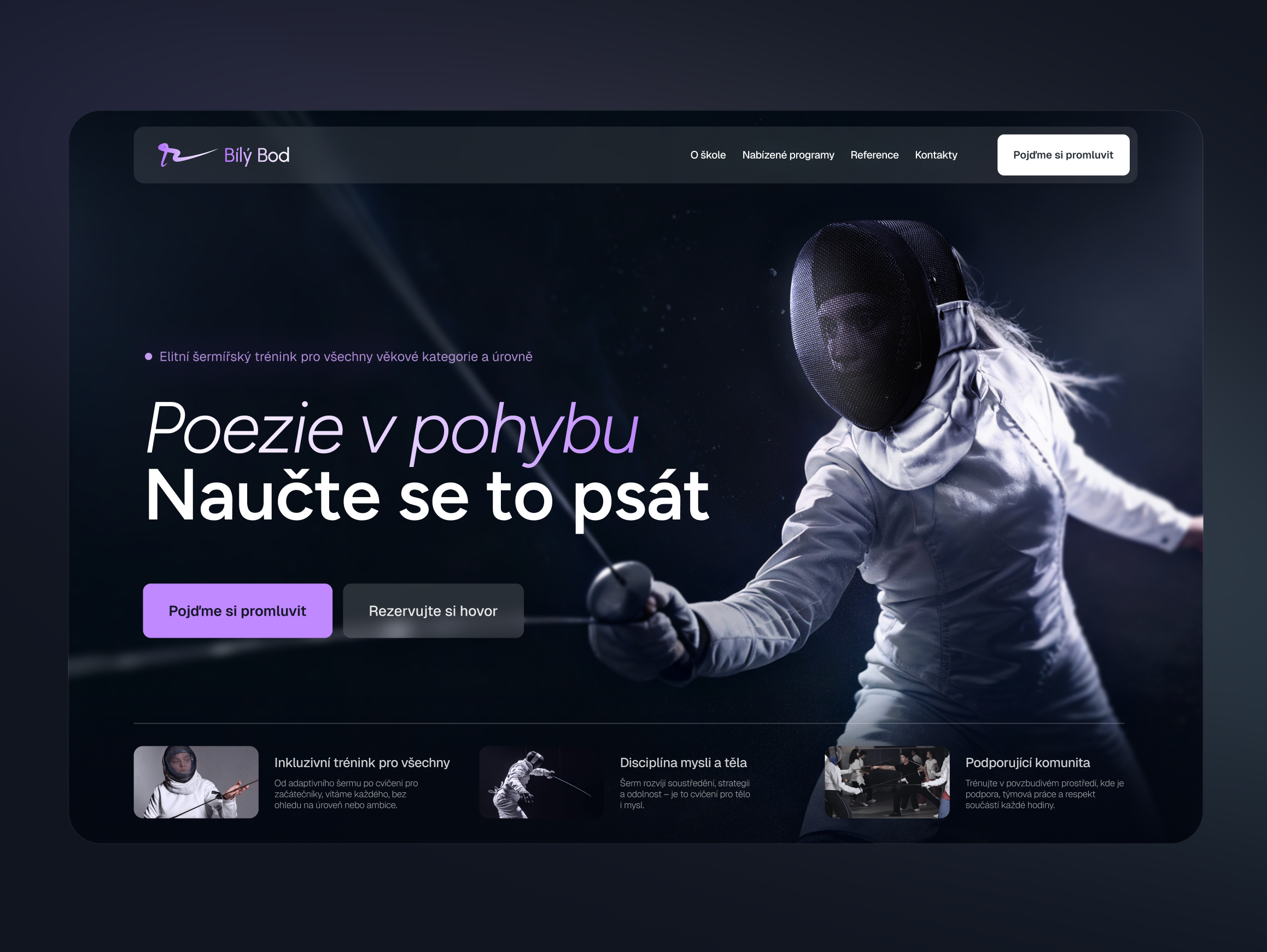 Fencing school website clear elegance fencing figma hobby school sport ui ux website