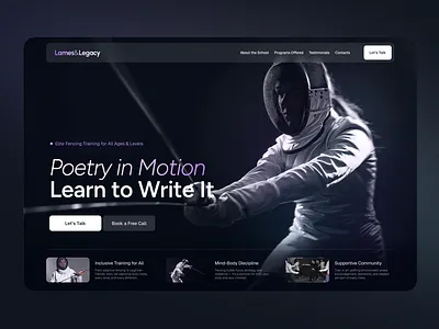 Fencing school website clear elegance fencing figma hobby school sport ui ux website