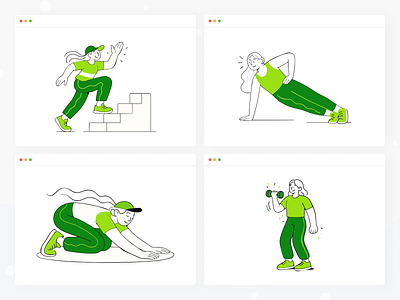 Modular Exercise Illustrations for Health & Fitness Platform #2 balance body cardio core energy exercise fitness health mobility motion movement pose posture recovery routine strength stretch training workout yoga