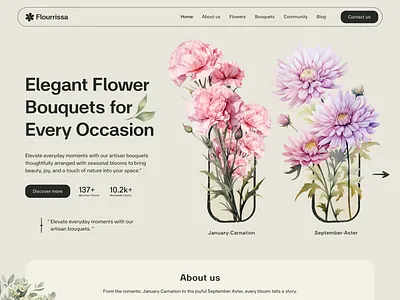Flourrissa – Bloom With Every Season bloom bouquets branding design flowers graphic design header home illustration landing logo page season ui vector website