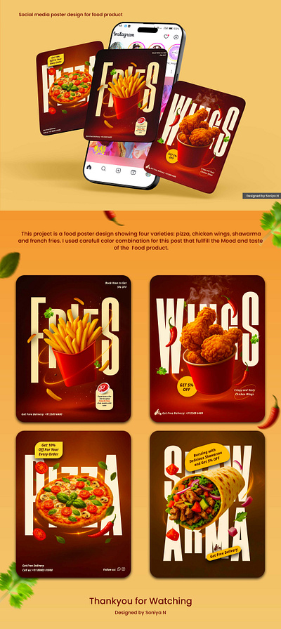 Food items poster design adobe photoshop branding chicken wings post design design food poster design french fries poster design graphic design graphics photoshop pizza poster design shawarma poster design social media design social media poster design ui