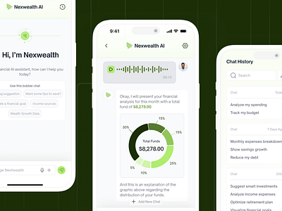 Nexwealth - AI Assistant Finance Mobile Apps ai ai assistant app artificial intelligence business design emoney ewallet finance fintech gradient message minimal mobile modern payment saas ui ux voice