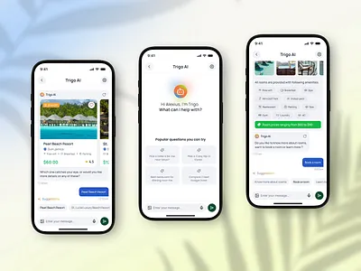 AI Travel Assistant Mobile App | Trigovo ai app design app ui assistant booking platform design focotik hotel booking app interface mobile mobile ui design tourism app travel travel agency app travel app trip management trip planner ui ui design ux