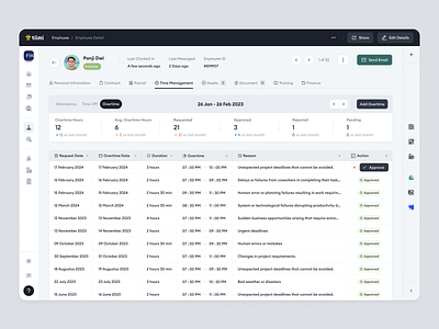Tiimi - Approval Overtime Request for Employee in a SaaS HRM company dashboard employee hiring hr hr management hrd hrm hrm platform human resource product design saas saas design saas hrm time request ui uiux ux web app web design