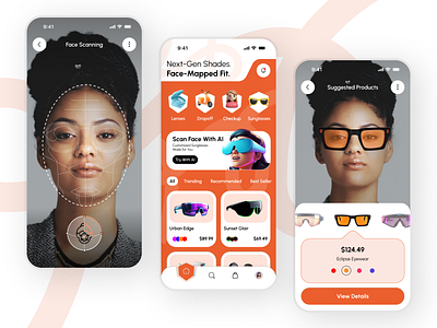 👓 Next-Gen Sunglass Experience – Powered by AI & Personalizatio ai app design artificial intelligence design e commerce app ecommerce eyewear ai eyewear app machine learninig mobile mobile app sunglass app sunglasses uiux virtual reality