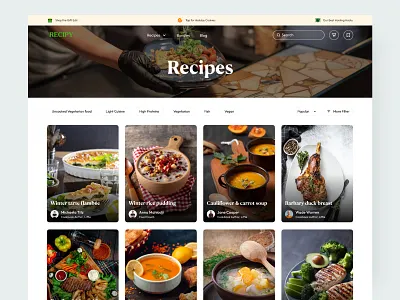 Recipy - Website Inner Page clean cooking recipe cooking tutorials design food website inner page minimal recipe landing page recipe website recipy trending ui ui design uiux