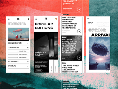 Conspiracy Chronicles — Mobile Experience app application design bold typography card cards design design inspiration interface mobile app mobile app design mobile app ui mobile interface typography ui ui design ui mood uiux ux ux design
