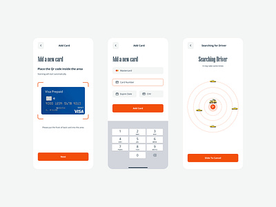 Taxi booking mobile app UI/UX Design in Figma app booki graphic design orange payment search taxi ui