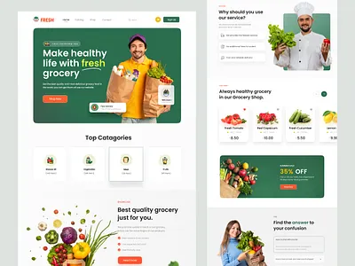 Grocery Website Design food delivery fresh grocery grocery grocery landing page grocery market grocery store grocery website grocery website design home page online shop product design super shop uiux web design web template