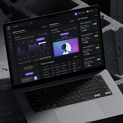 AI Campaign Management Dashboard ads ai analytics branding campaign dark dashboard data visualization design desktop email interaction leads management marketing participant statistic