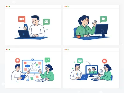 Online Conference Platform – Modular Illustration Concept #3 agenda audience call conference discussion event host invite join meeting moderator networking panel presentation schedule speaker stage talk video webinar
